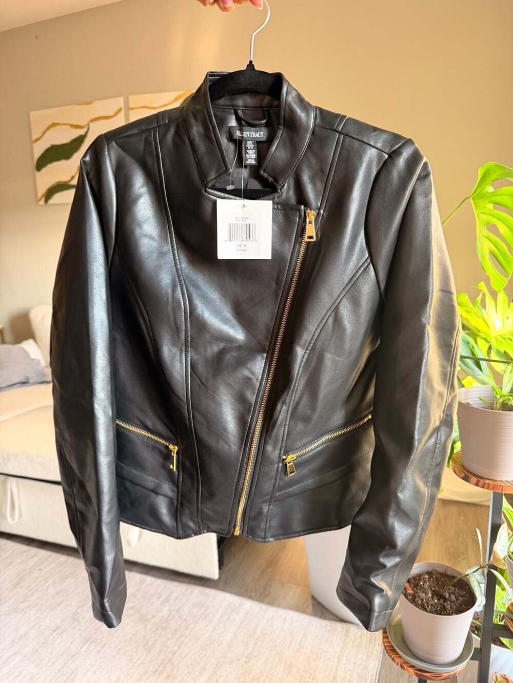 Ellen Tracy Faux Leather Moto Jacket Size M Black